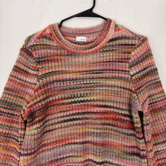 Ecru Pink Multi Color Striped Bell Sleeve Pullover Sweater Size Medium - Picture 2 of 13